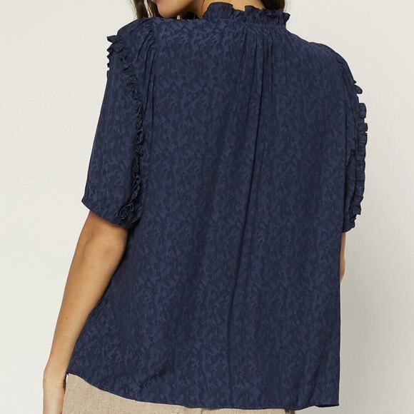 Anthropologie Current Air Women’s Jacquard Pintuck Split Neck Blouse Top - Picture 15 of 15